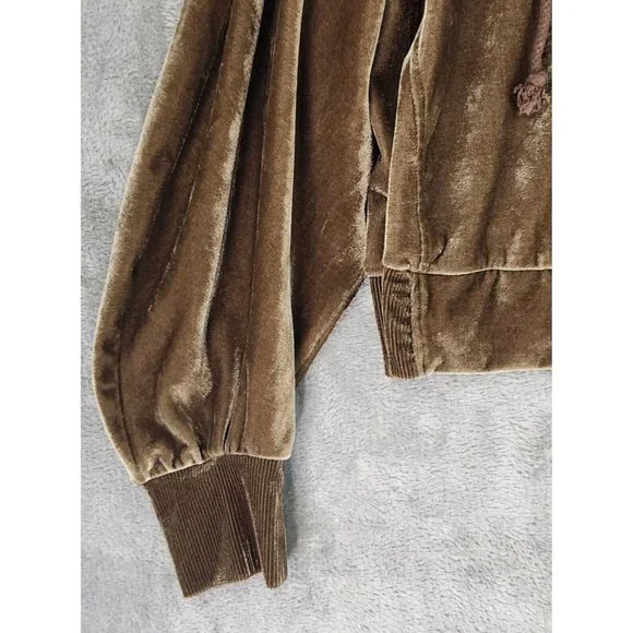 Anna Grace Hoodie Womens Small Gold Brown Retro Soft Velour 1/2 Zip Pullover - Picture 9 of 12